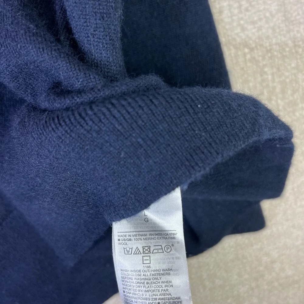Banana Republic Mens Navy Blue 100% Extra Fine Merino Wool Quarter Zip Sweater L